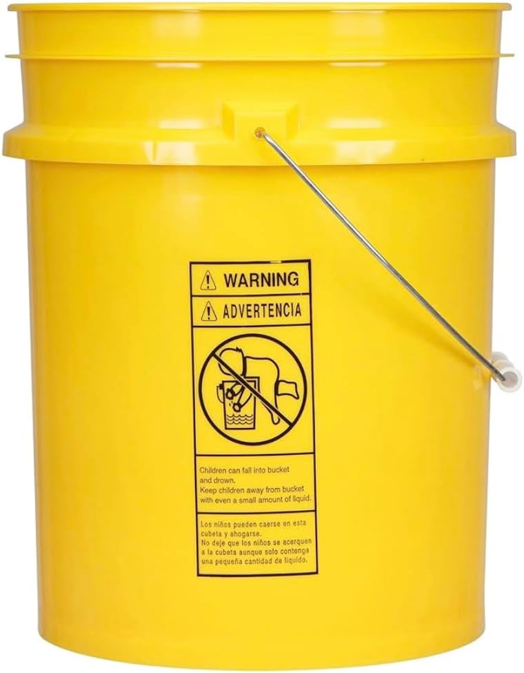 House Naturals 5 Gallon Premium HPDE Plastic Bucket - Made in USA Food Grade Storage Container, BPA Free All Purpose Pail (5, Yellow)