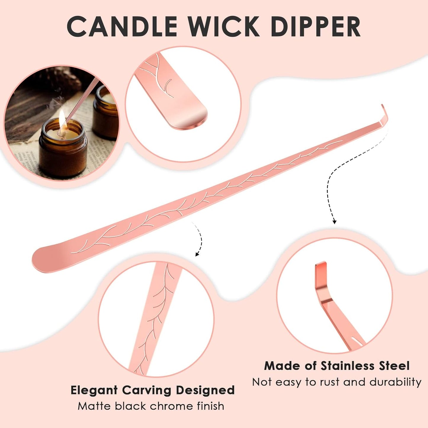 6 in 1 Candle Accessory Set,Candle Wick Trimmer Cutter,Candle Wick Dipper,Candle Wick Snuffer, Rechargeable Candle Lighter,Storage Tray Plate,Tweezers,Stainless Steel Candle Care Kit Gift(Rose Gold)β¦