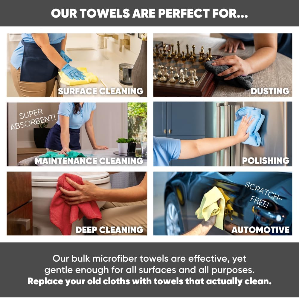 Microfiber Wholesale 16" x 16" All Purpose Microfiber Towels - 50 Pack Reusable Wash Cloths, Dust, Kitchen, Car, Shop Rags for Cleaning (Red)