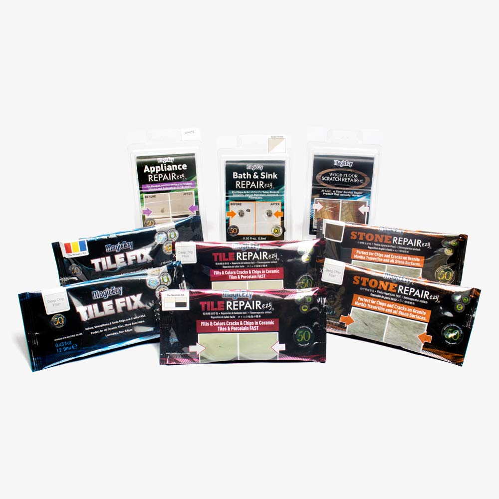 MagicEzy Tile RepairEzy (Black) - Porcelain Glaze Repair Filler - Fix Chips and Holes in Tiles Fast - Floor Tiles,Wall Tiles, Tubs, Showers, China