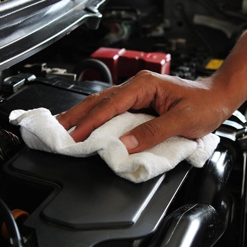 Shop Towels (White, 18 Rolls of 12 Pieces) Bulk Cleaning Towel in Bag, Mechanic Cotton Wipes for Car Maintenance, Auto Mechanics & Garage, Wipe Grease & Oil, Machine Wash & Reusable