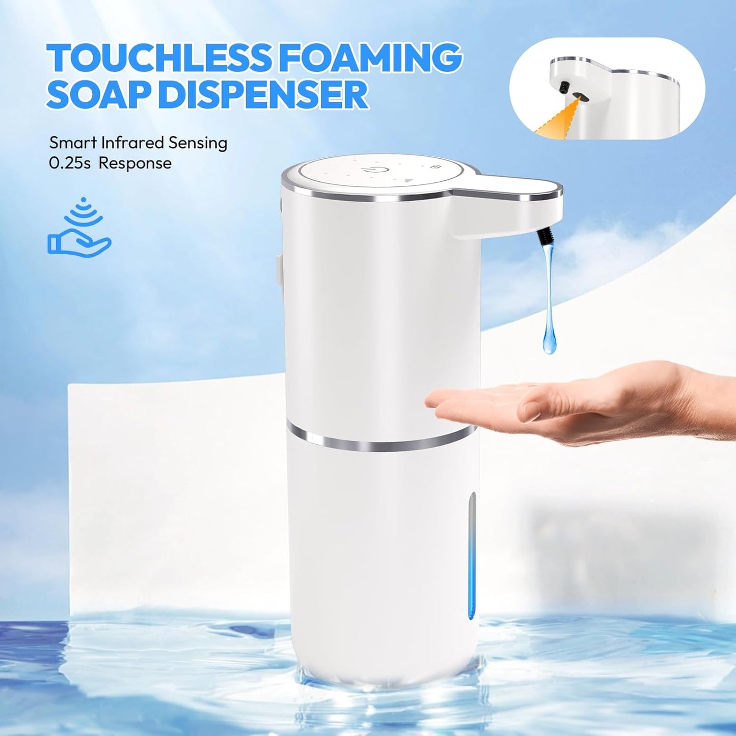 2 Pack Automatic Soap Dispenser Touchless,Liquid Hand Soap Dispenser 12.8oz USB 4levels Adjustable Dispenser Electric Wall Mounted Smart for Bathroom and Kitchen Dish Soap,Easy for Toddlers(White)
