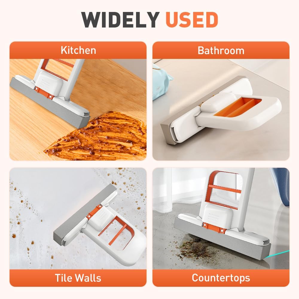Mini Foldable Desktop Mop, Wet and Dry Portable Cleaning Sponge Mop,Self Squeezing Mini Sponge Mop with One Replaceable Head,for Small Spaces,Bathroom,Kitchen,Glass (Orange/1pcs)