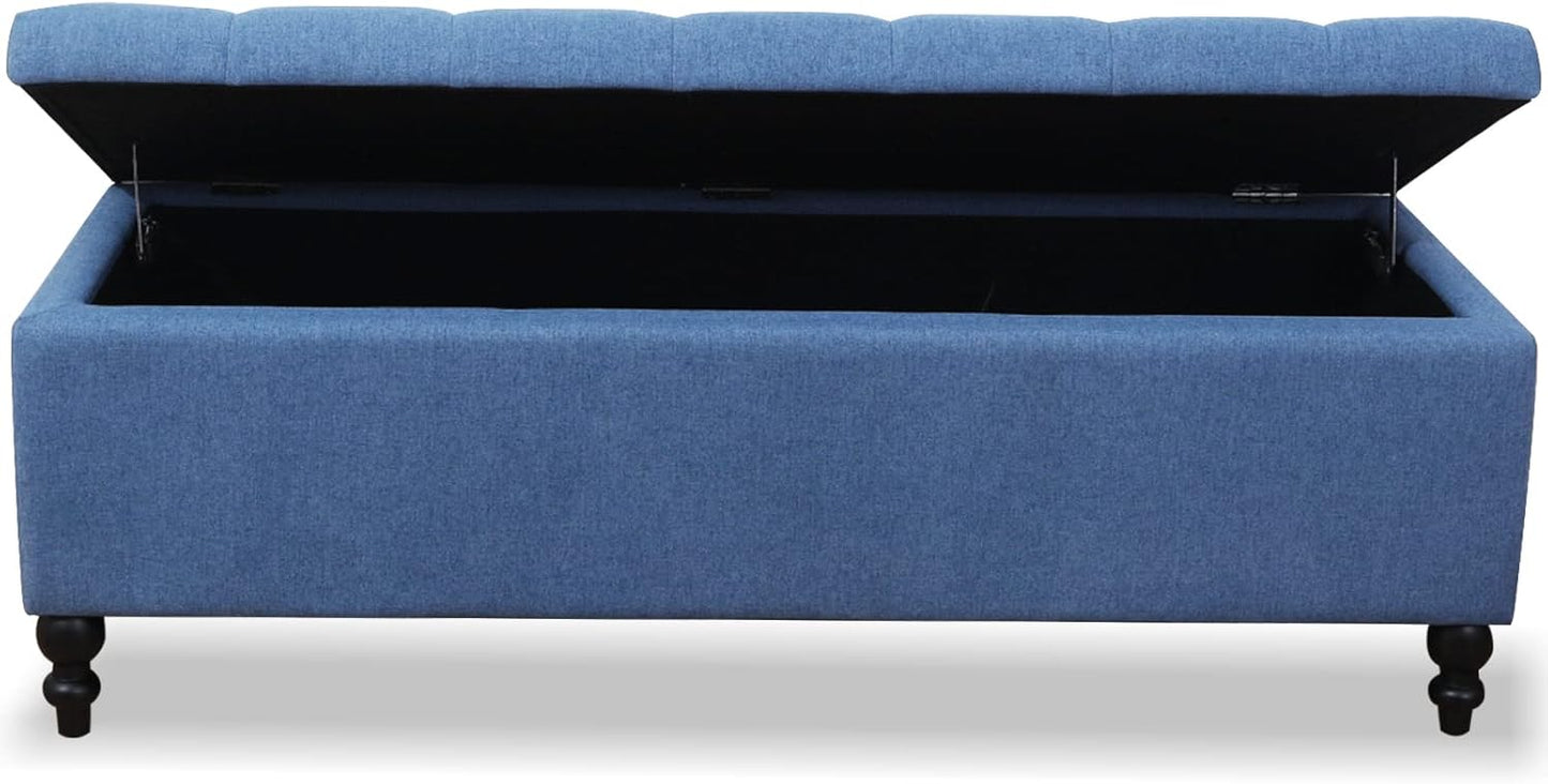 Storage Ottoman 50.2 Inches Upholstered Fabric Storage Ottoman Bench,Button Tufted Ottoman with Storage for Living Room,Bedroom End of Bed Bench Withstands 302lbs (Blue)