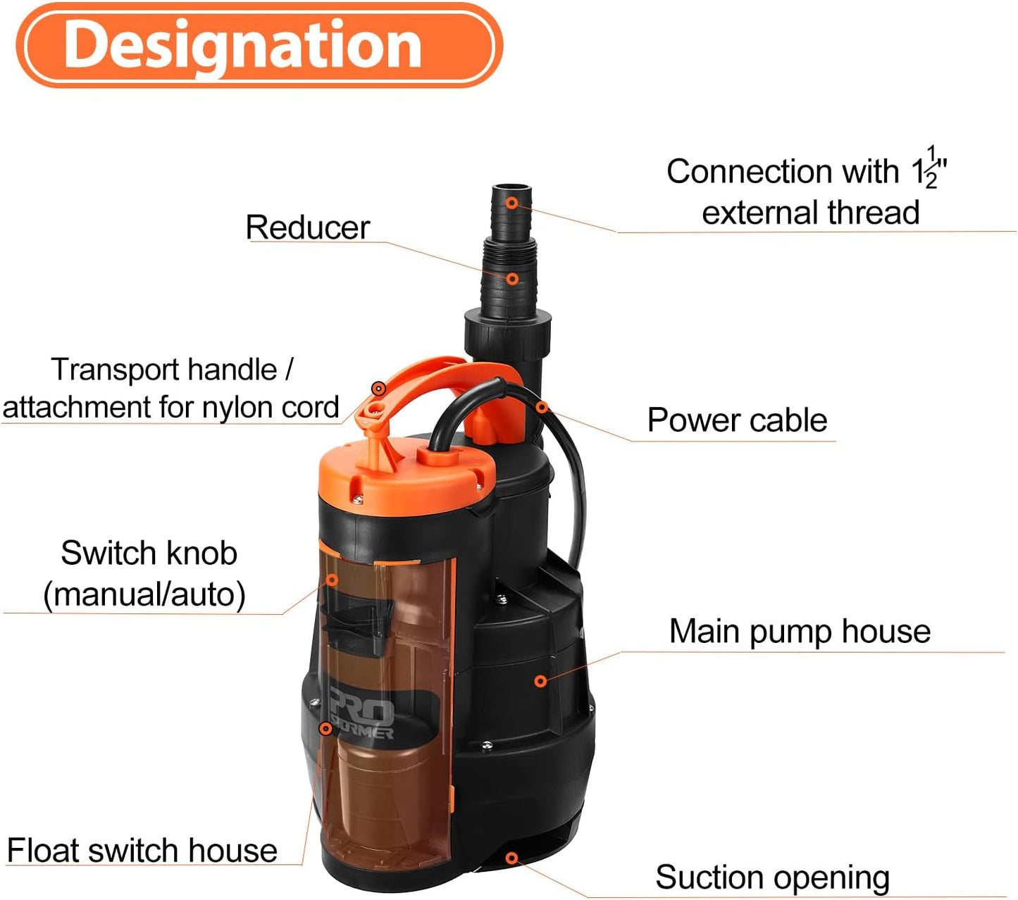 Sump Pump, Prostormer 3500 GPH 1HP Submersible Clean/Dirty Water Pump with Build-in Float Switch for Pool, Pond, Garden, Flooded Cellar and Irrigation