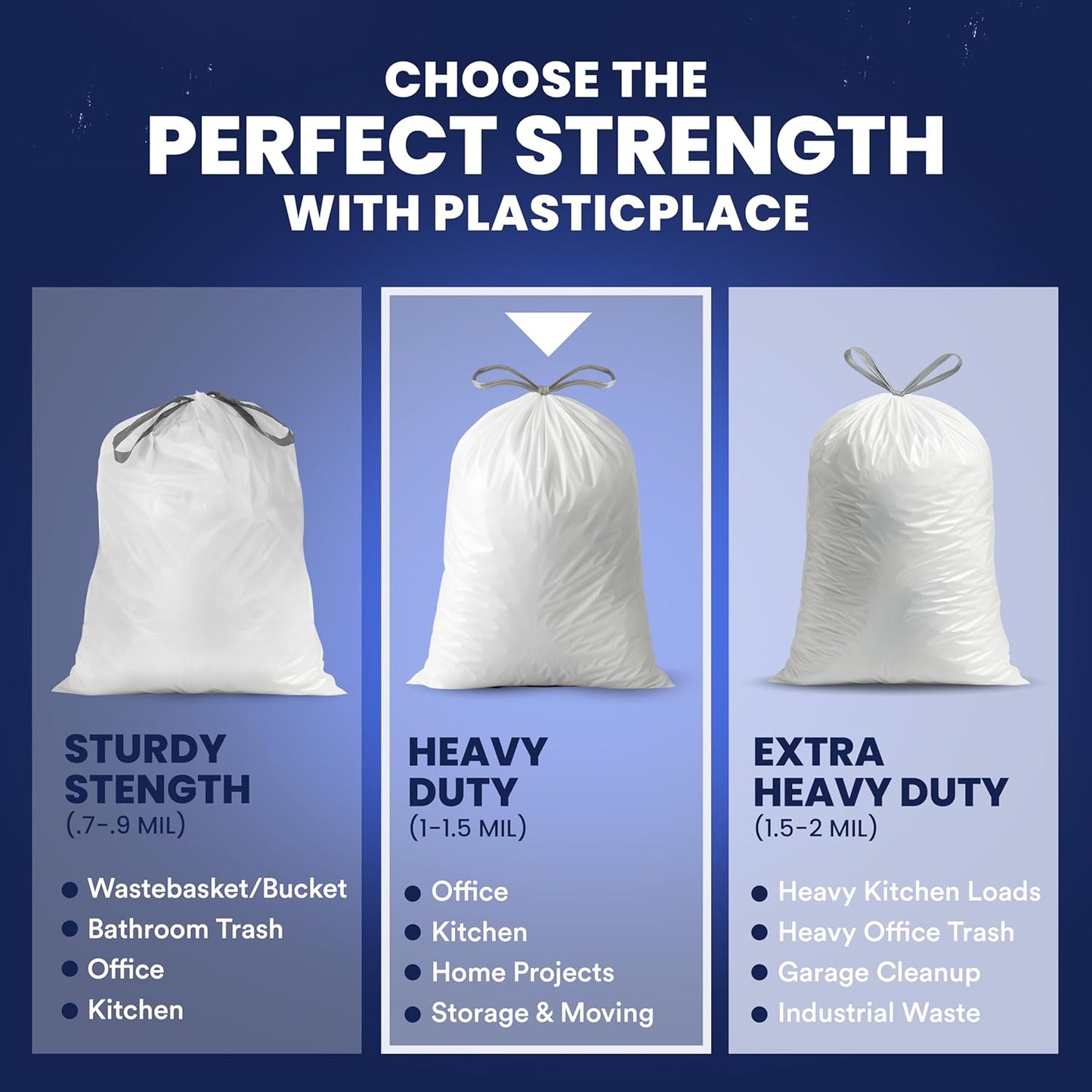 Plasticplace 13 Gallon Trash Bags │ 1.2 Mil │ White Drawstring Garbage Can Liners │ 24" x 31", 200 Count (Pack of 1)