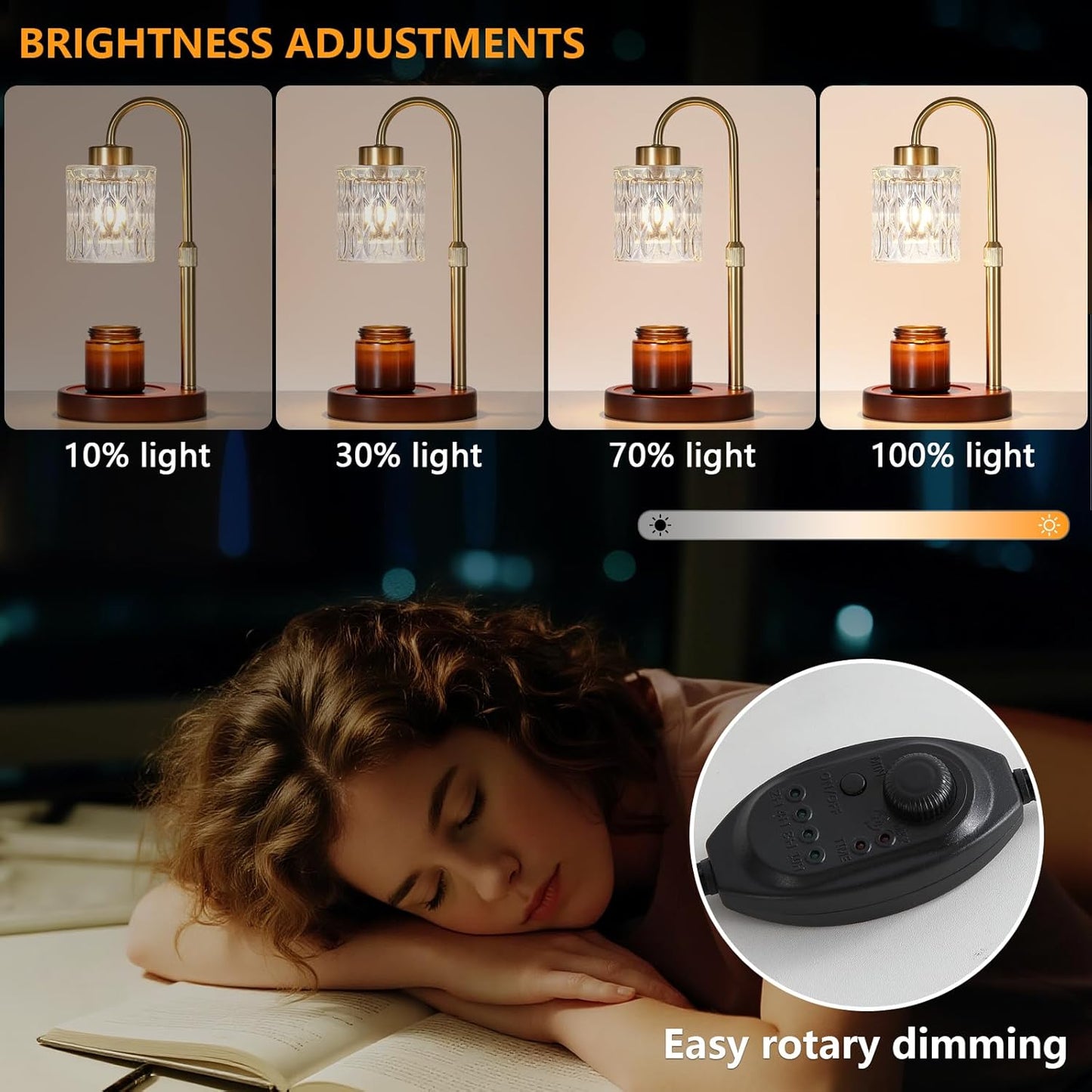 Candle Warmer Lamp with Dimmer and Timer,Home Decor Lamp for Scented Jar,Antique Brass Electric Wax Melt Warmer,Mother's Day/Birthday/Christmas Gifts for Mom/Wife,Adjustable Height,with 2 Bulbs