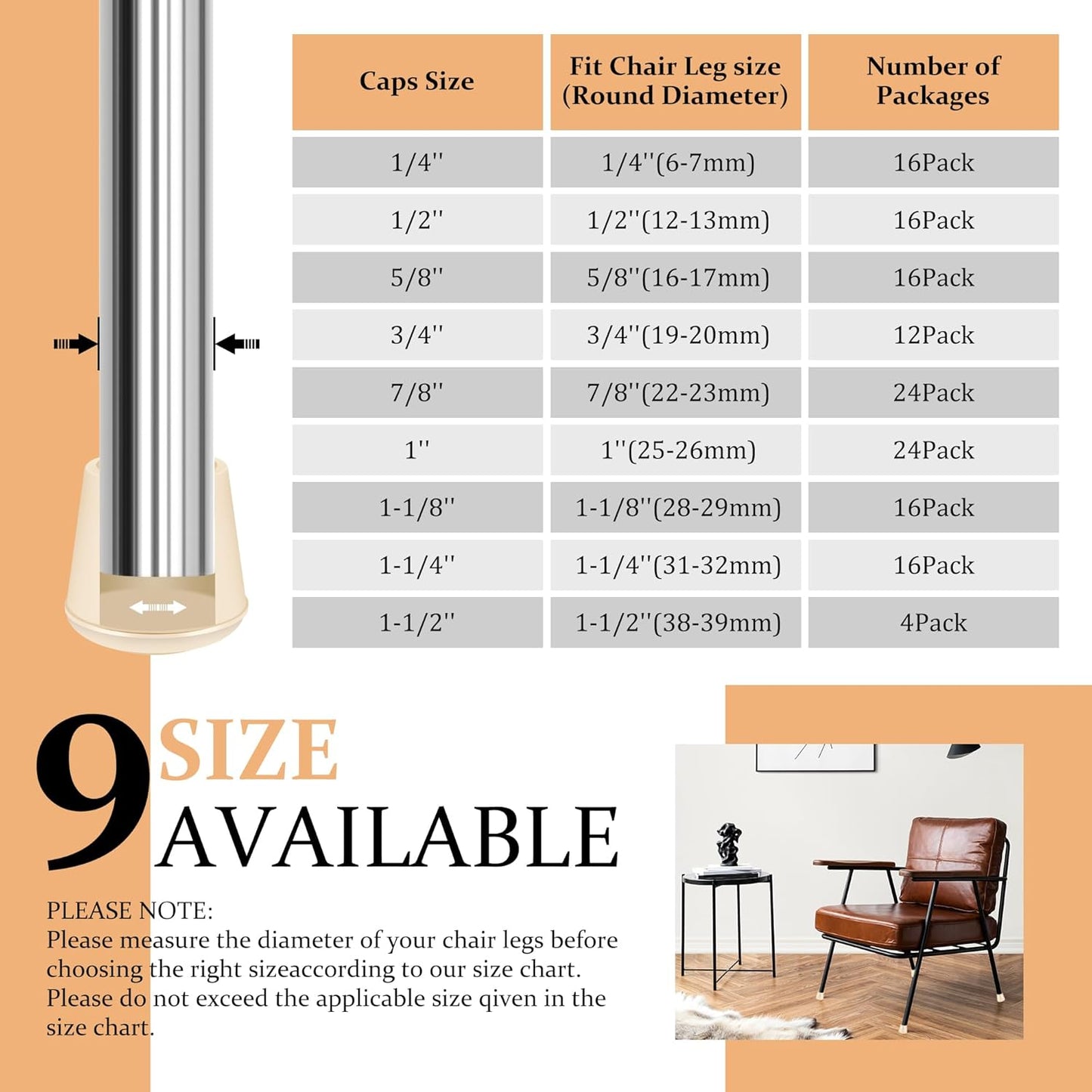 1" Round Rubber Chair Leg Tips Caps, Chair Leg Floor Protectors, Non-Slip Chairs Legs Caps, Stool Feet Protectors Cap, Folding Metal Chairs Legs Tip Replacement (White, 24 Pack)