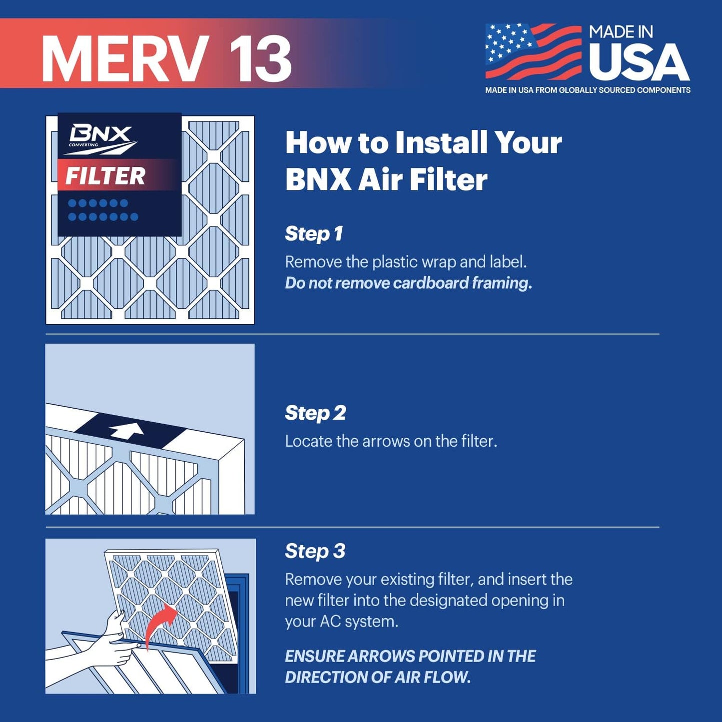 BNX TruFilter 16x25x1 Air Filter MERV 13 (6-Pack) - MADE IN USA - Electrostatic Pleated Air Conditioner HVAC AC Furnace Filters for Allergies, Pollen, Mold, Bacteria, Smoke, Allergen, MPR 1900 FPR 10