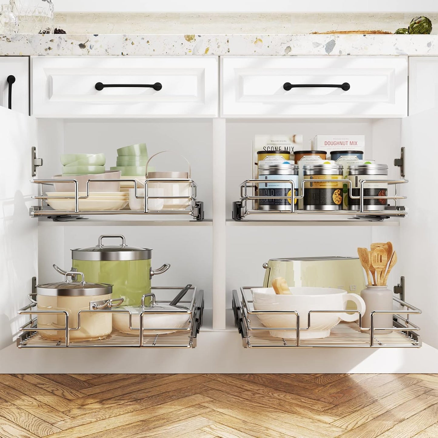 LOVMOR Pull Out Cabinet Organizer 11½" W x 21½" D, Kitchen Cabinet Pull Out Shelves Slide Out Storage