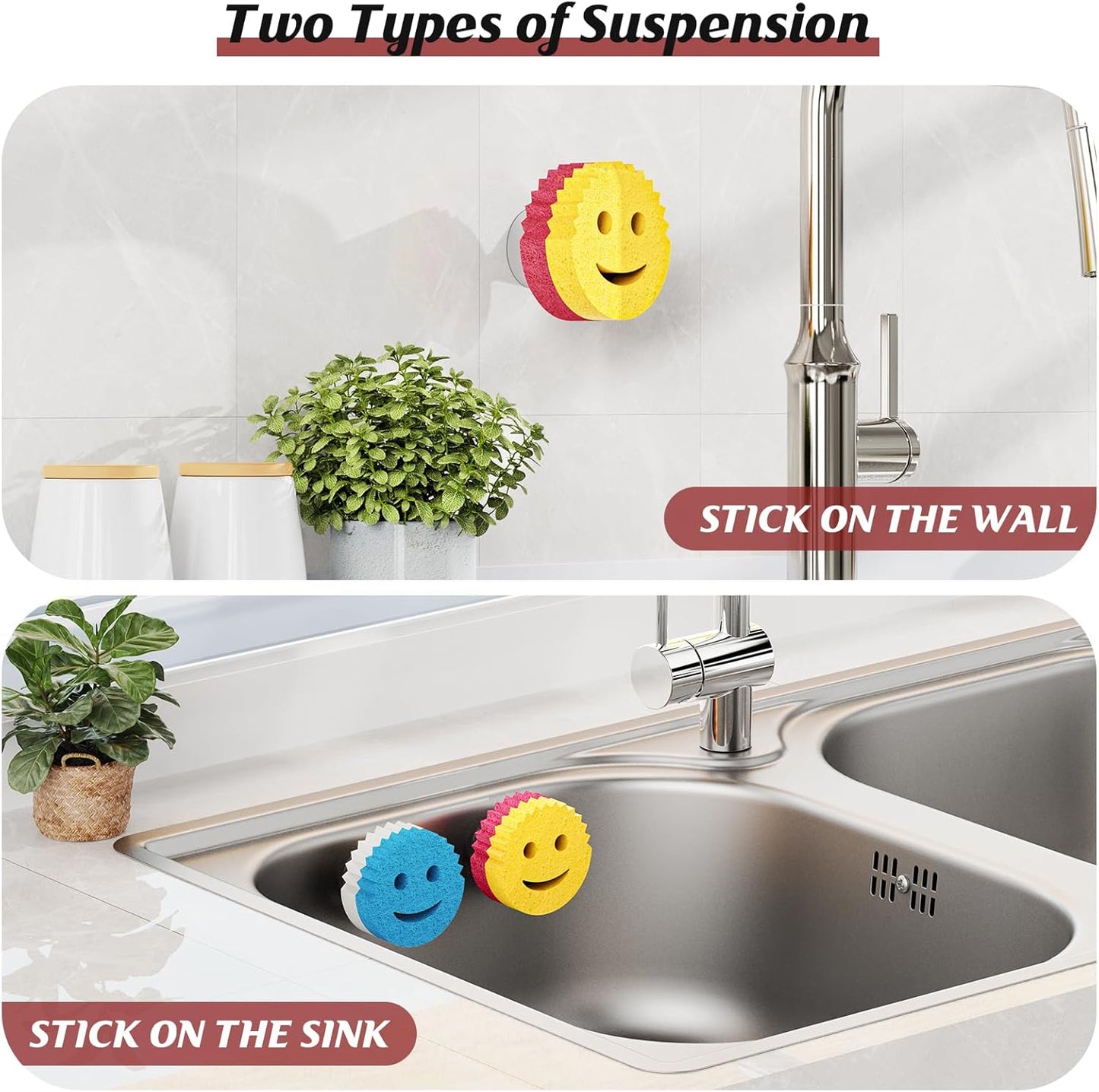 Sponge Holder for Kitchen Sink,Sink Caddy Organizer with Suction Cup Installation for Kitchen/Bathroom, Self Draining,Sponge Caddy for Holding Smiley Sponges-Black