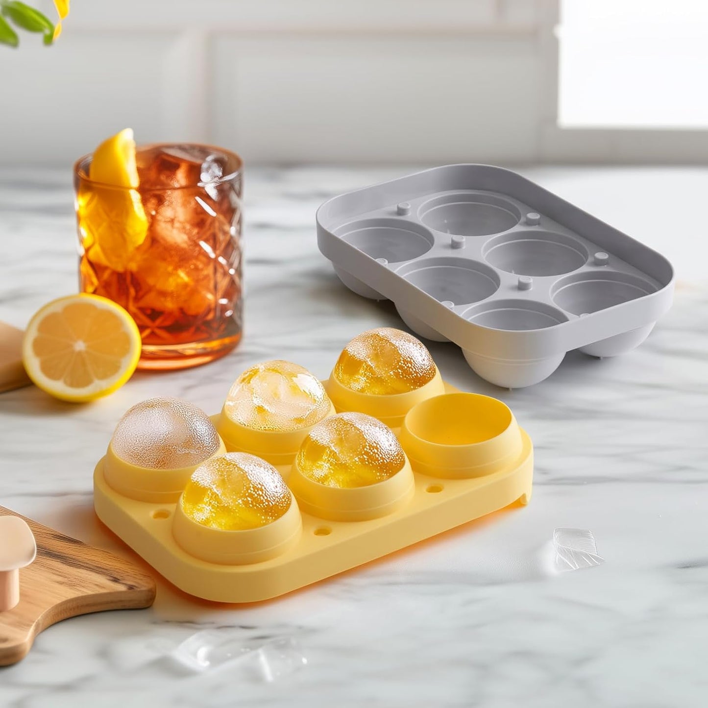 2.5inch Spherical Ice Ball Tray For Whiskey, Big Ice Freezer Mold for Cocktails,Easy Fill In & Release Ice Cube Mold, Durable &Reusable Spherical Ice Maker (Sunshine)