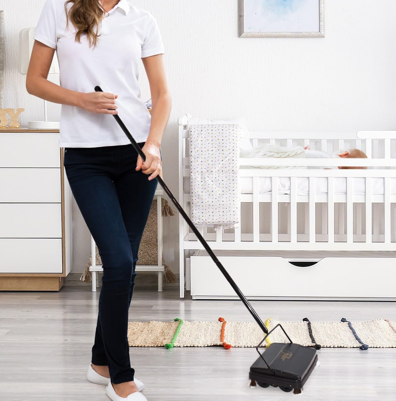 Fuller Brush 17034 Electrostatic Carpet & Floor Sweeper - 9" Cleaning Path - Lightweight - Ideal for Crumby Messes - Works On Carpets & Hard Floor Surfaces - Mettalic Silver