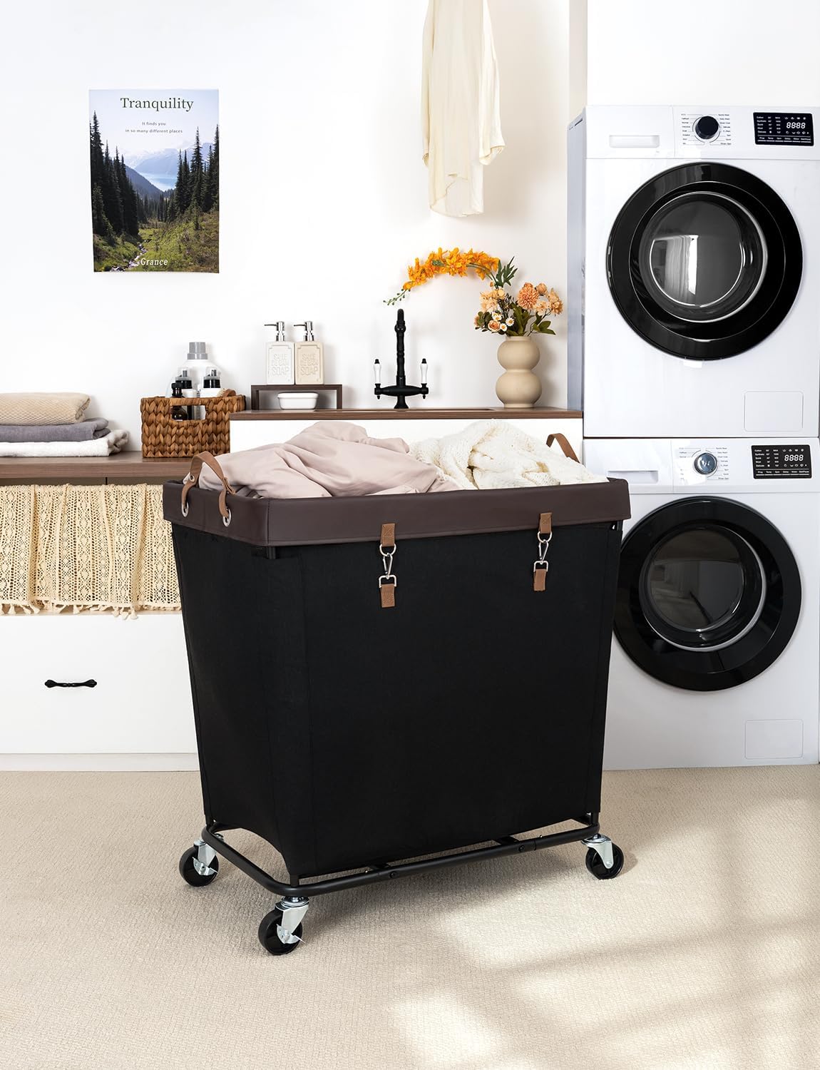StorageWorks 320L Laundry Basket with Wheels, Extra Large Rolling Hampers for Clothing Organizer, Dirty Clothes Basket for Hote, Home, Closet, Dorm, Black