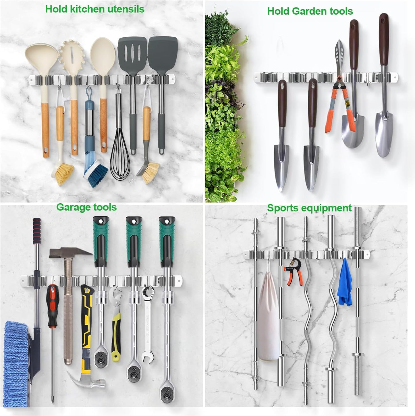 voze 3 Racks and 4 Hooks Mop and Broom Holder Wall Mount, Self Adhesive Heavy Duty Broom Organizer Storage Tool Racks for Kitchen Garden Laundry Garage