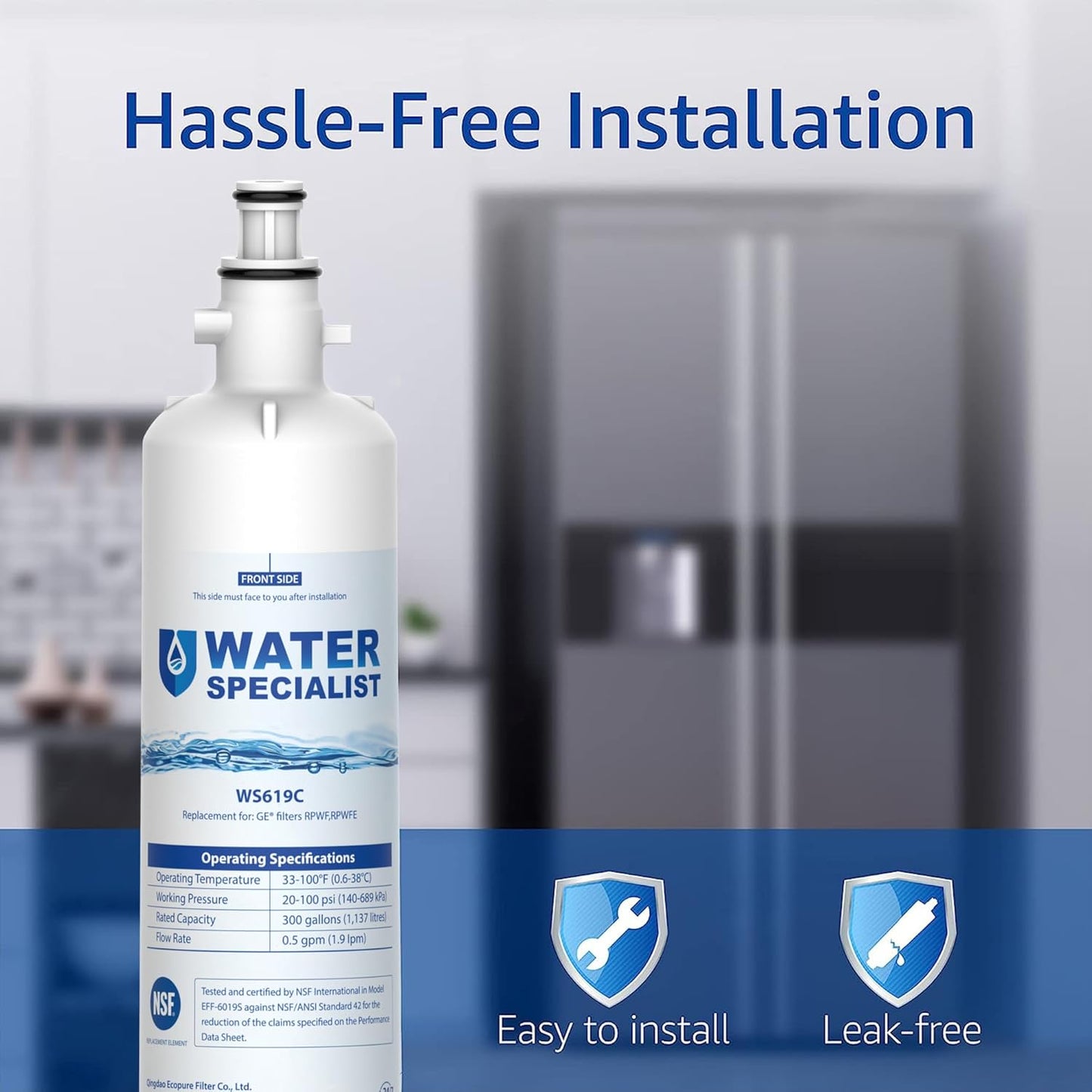 Waterspecialist Replacement for GE® RPWFE®, RPWF (Built-in CHIP) Refrigerator Water Filter, Compatible with GYS22GMNES, GYE22HSKSS, PYE22PELDS, GFE26GMKES, GFE26GGHWW, PFE28KYNFS, 3 Filters