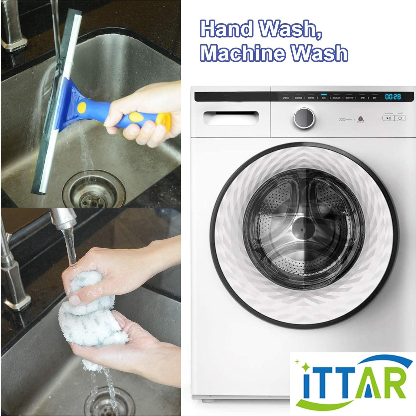 ITTAR Window Squeegee Cleaner Kit, 5Ft Extendable Stainless Steel Pole with Rotatable Rubber Squeegee & 2 Microfiber Scrubber Pads, Professional Window Cleaning Tool for Home, Shower, Car, Windshield