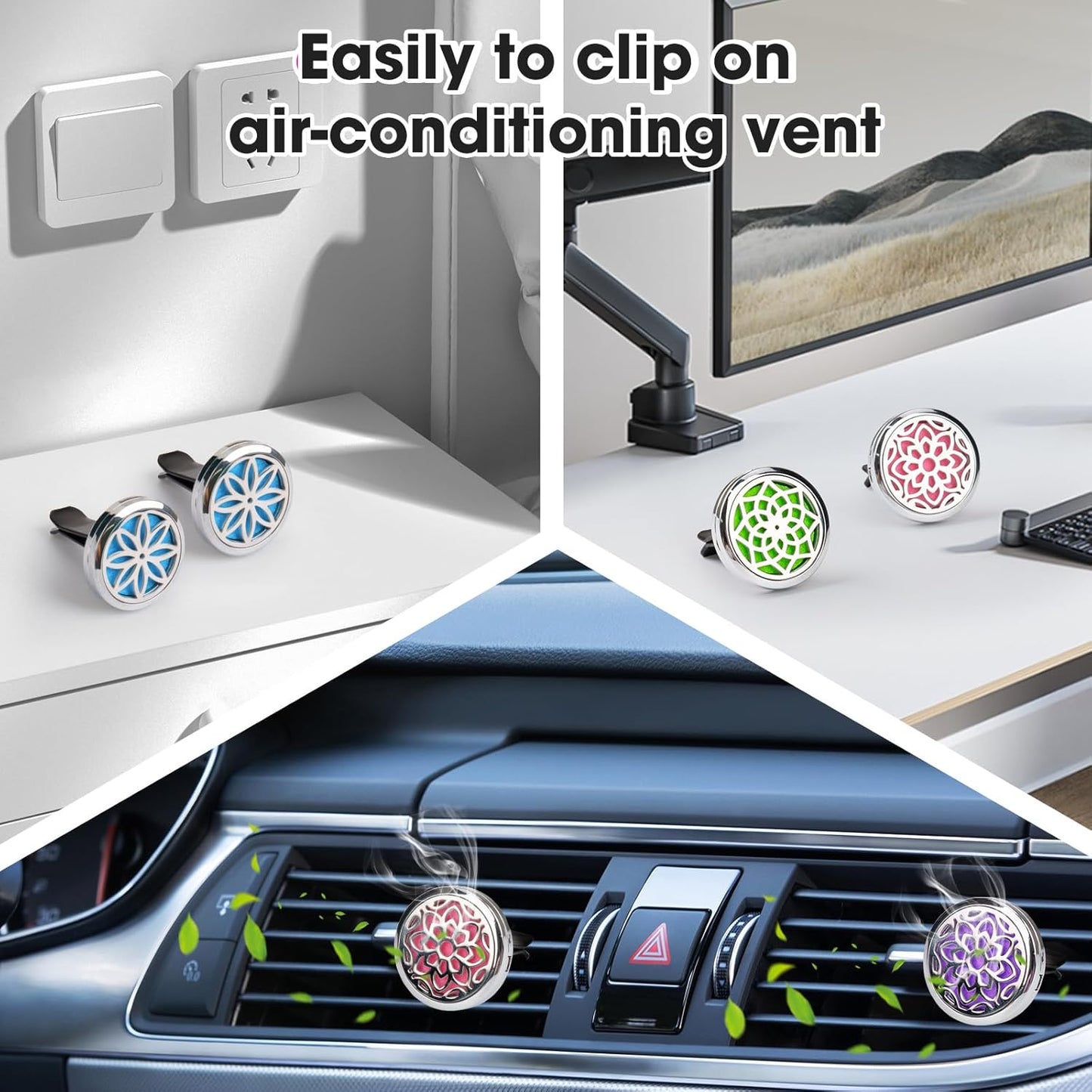 ttstar Car Diffuser Vent Clip - 30mm Aromatherapy Essential Oil Car Diffuser Vent Clips with 36 Refill Pads (3 Lotus Vent Clips, Metal)