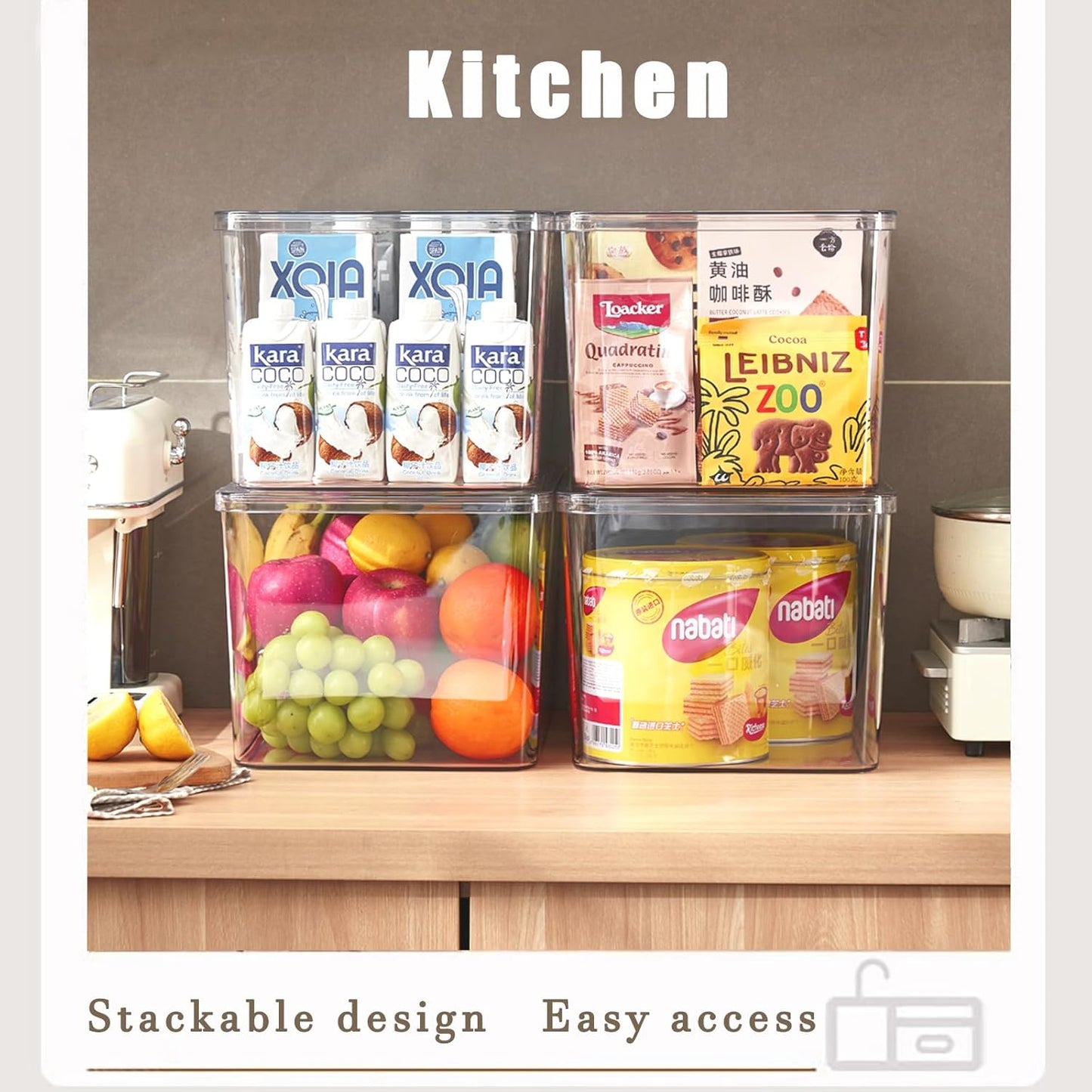 Clear plastic storage bins with LIDS-4packs,storage containers for snacks, cosmetics, books, dog food, Storage Organizer for Nursery,Kitchen, Living room,Bedroom, Bathroom, Office