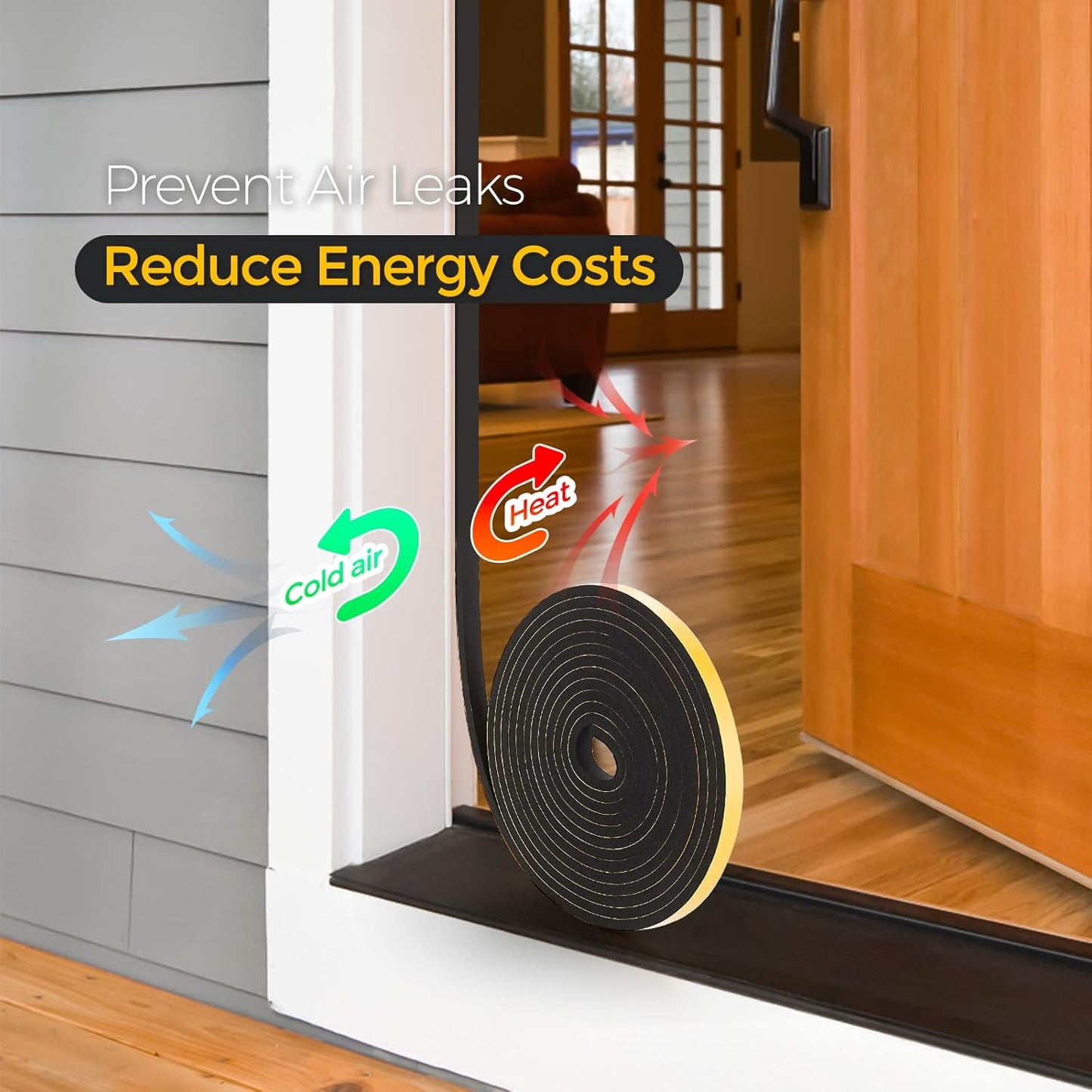 13 Feet Weather Stripping Door Seal, 2" Wide X 1/4" Thick Door Seal Strip High Density Foam Tape Adhesive Strip for Door Soundproofing,Window Insulation (2" x 1/4" x 13FT,Black)