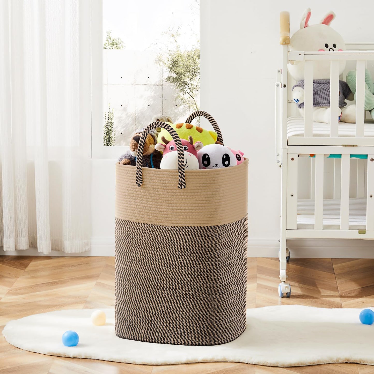 Laundry Basket,Woven Cotton Rope Laundry Hamper,Versatile Storage for Dirty Clothes,Baby Toys,and Blankets in Bathroom, Nursery,and Living Room (Jute, 80L)