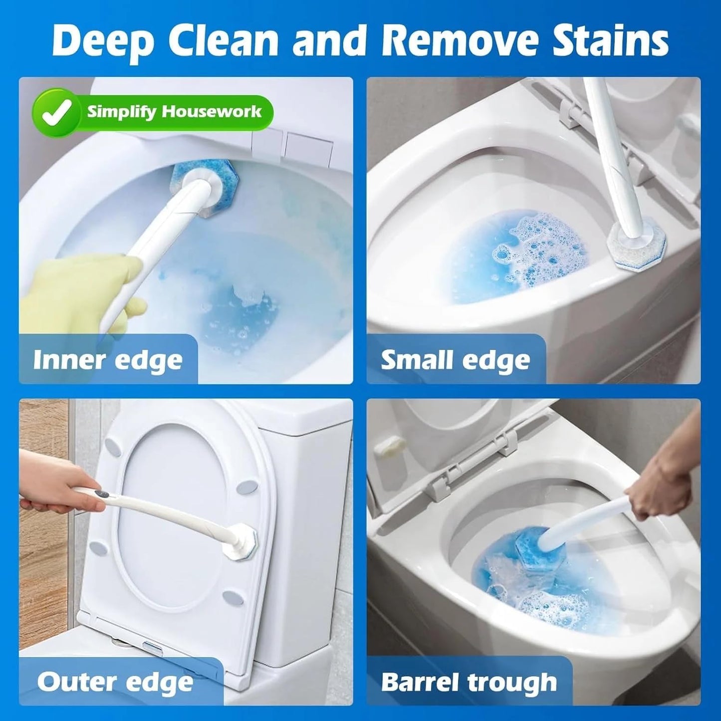 Disposable Toilet Wand Refill Compatible with Clorox Toilet Brush, 60 Count Disposable Heads for Deep Cleaning