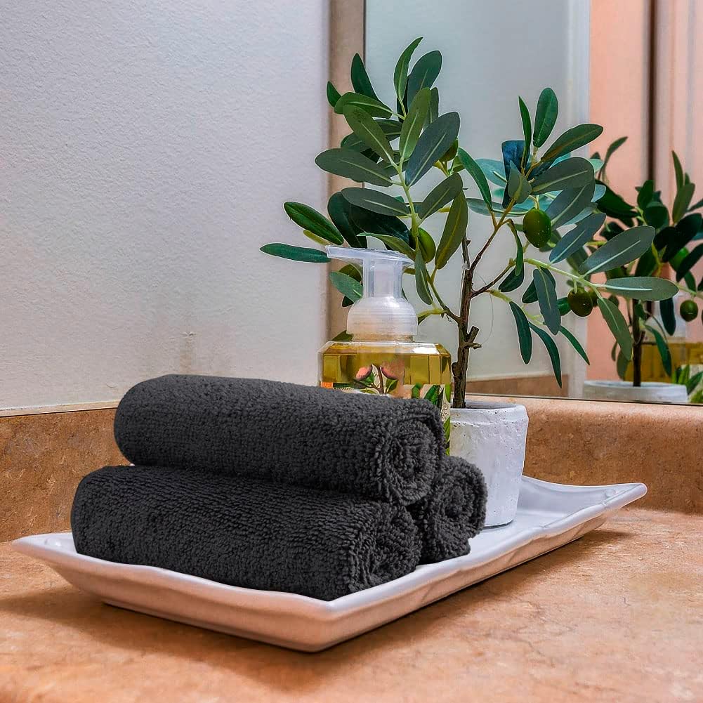 Orighty Washcloths Bulk Towels Set 50 Pack, Highly Absorbent and Super Soft Microfiber Fingertip Towels, Multi-Purpose Wash Cloths for Bathroom, Hotel, Spa, and Gym, 12x12 Inch, Black