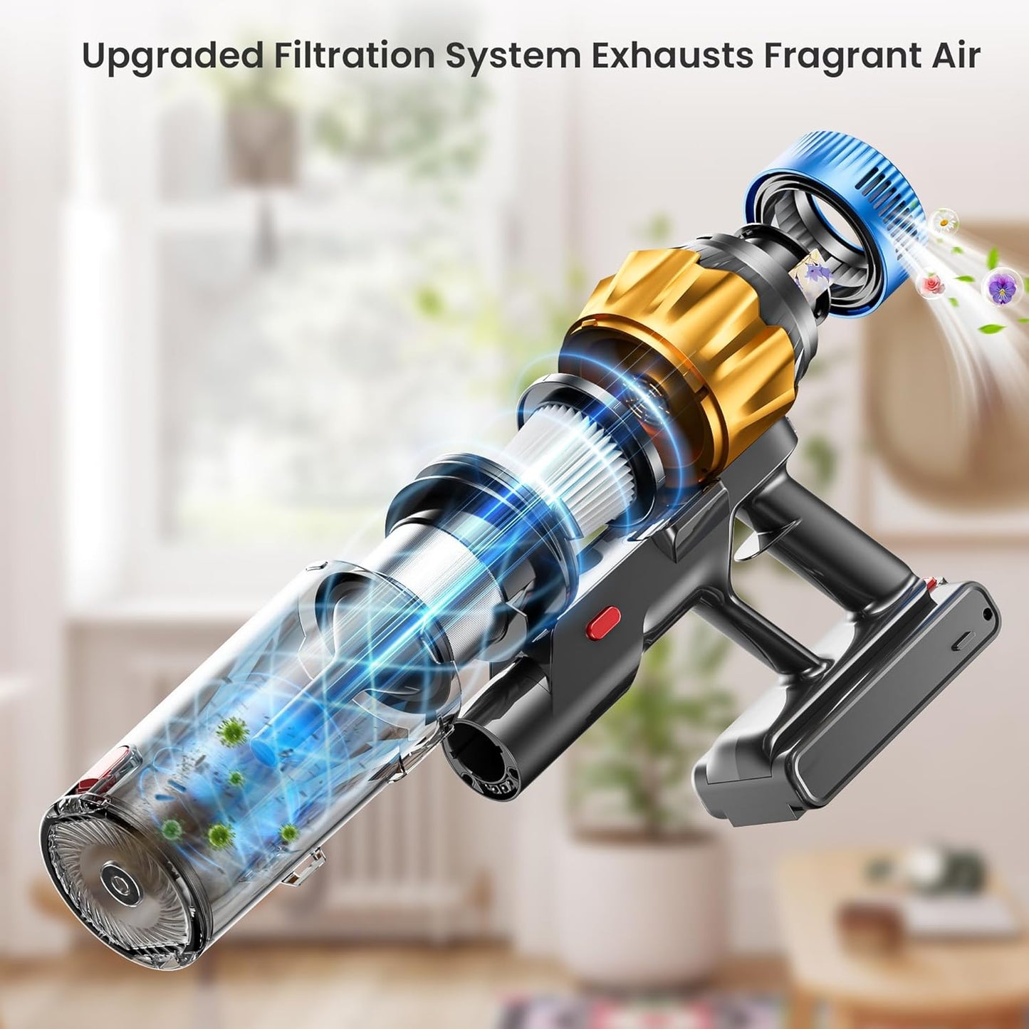 Cordless Vacuum Cleaner, 580W 48KPA 70 Mins Vacuum Cleaners for Home, Self-Standing Cordless Vacuum with Charging Dock Station, LED Display, Upgraded Anti-Tangle Stick Vacuum for Pet Hair/Carpet/Floor