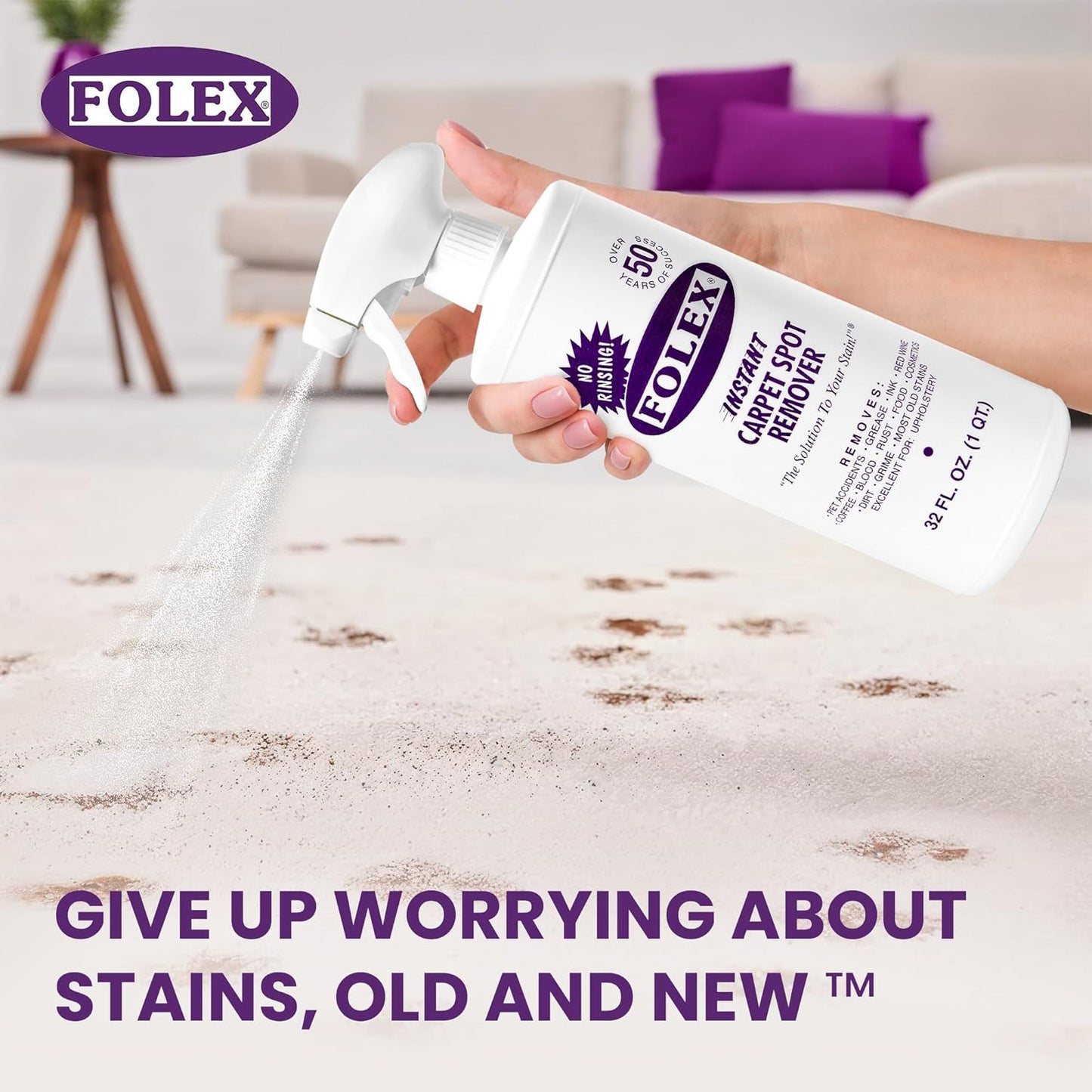 FOLEX Instant Carpet Spot Remover 128 oz - Powerful Stain Remover for Carpets, Upholstery & Rugs - Eliminates Pet Stains, Grease, Red Wine, Food, Makeup & More - With Reusable Cleaning Cloth - 2 Pack