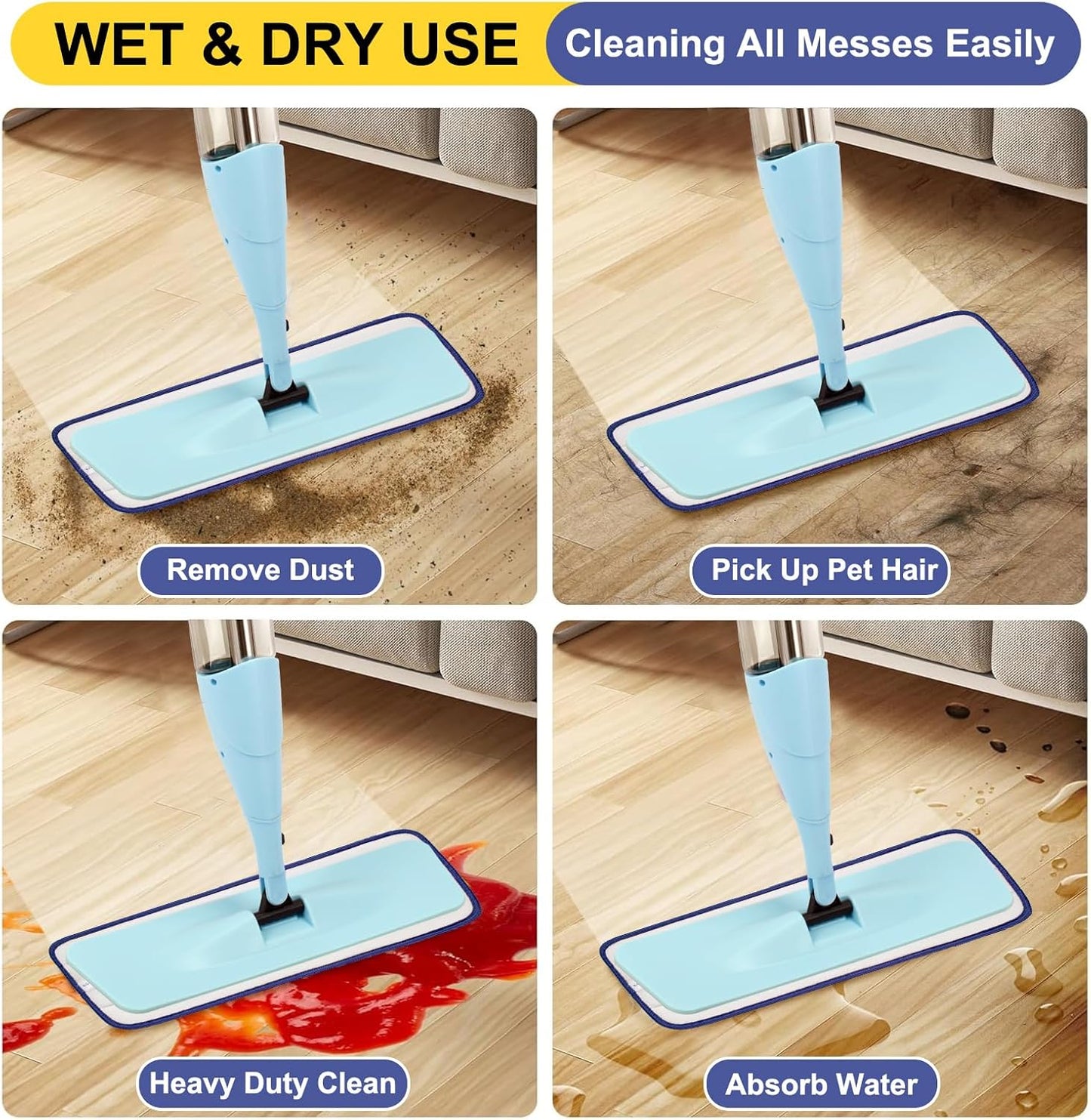 16.5 inch Reusable Mop Pads Microfiber Spray Mop Replacement Heads for Wet/Dry Mops Compatible with Bona Floor Care System (5 Pack)
