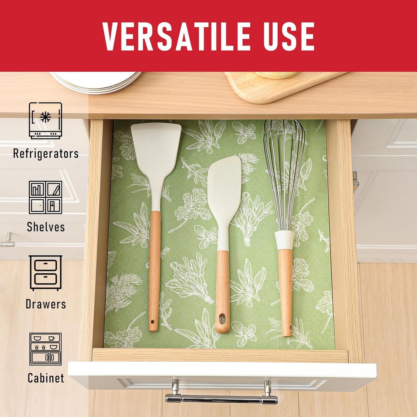 Cooyes Large Fridge Liners for Refrigerator, 17.7" × 24", Drawer & Shelf Liners for Kitchen Cabinets Non-Adhesive, Breathable Cloth Material, Non-Slip, Keep Produce Fresh Longer, Sage Green