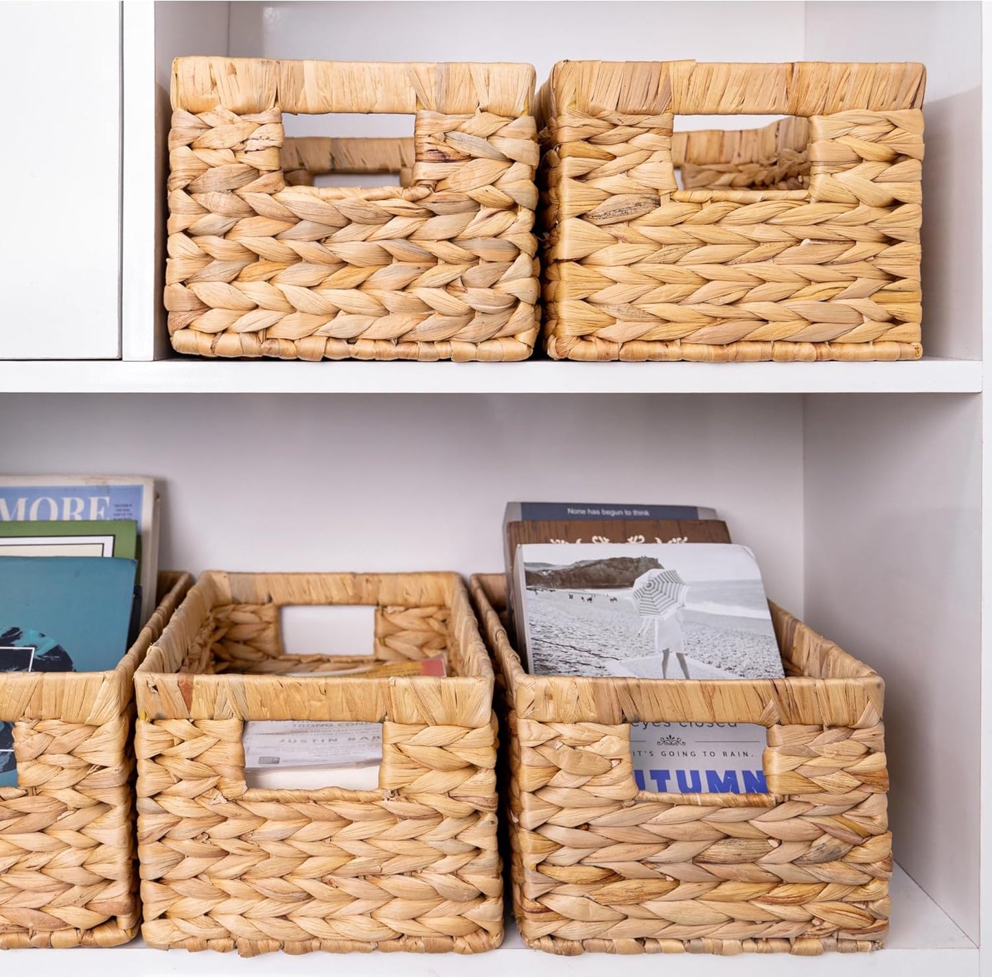 Set of 3 Water Hyacinth Storage Baskets โ Wicker Baskets for Shelves, Decorative Woven Organizer Bin for Bathroom, Closet, or Pantry (3-Pack Medium)