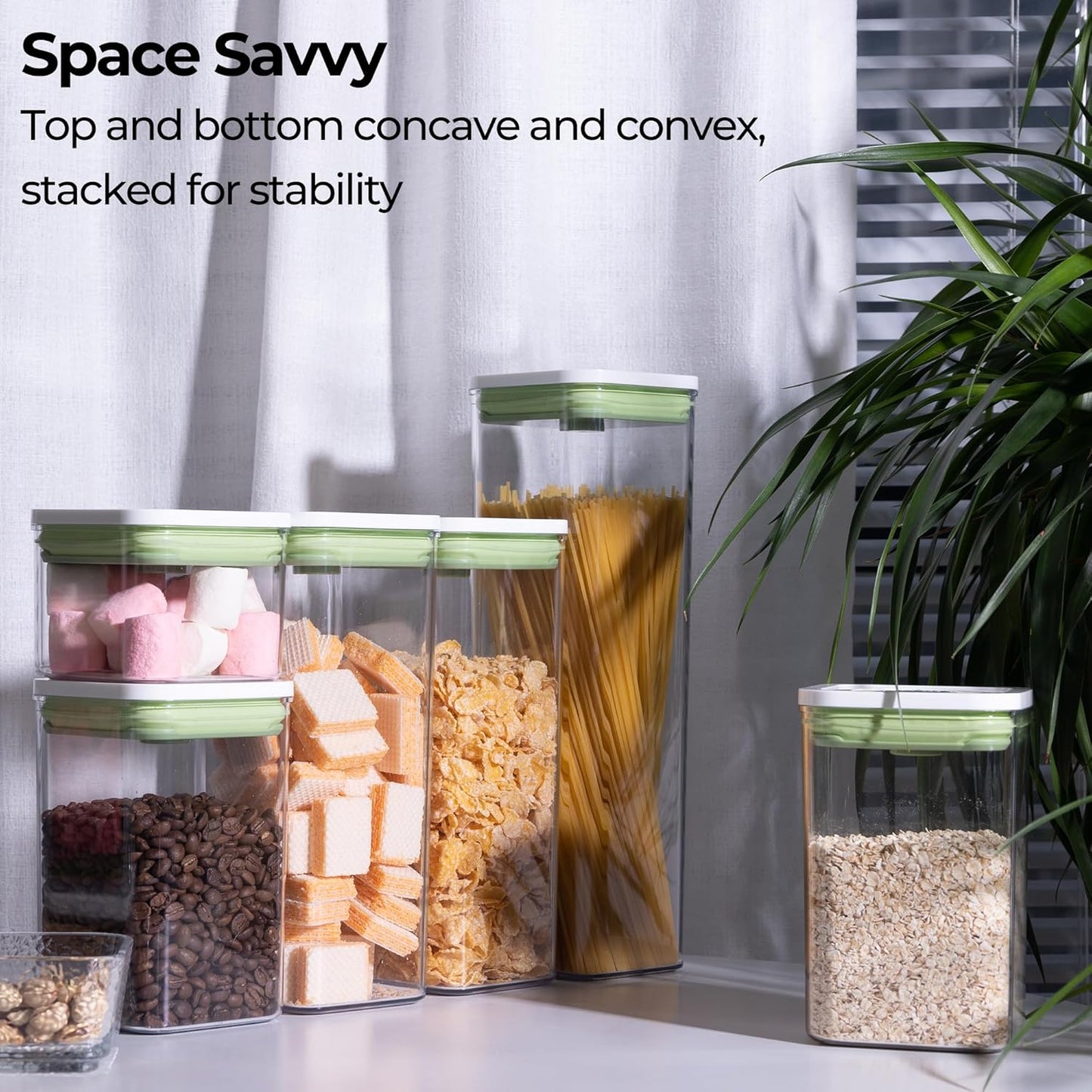 linoroso Pop Airtight Food Storage Containers with Date Recording Lids, Stackable Plastic Storage Containers Set of 5, Dry Cereal Container Set for Pantry Countertop Fridge Organization