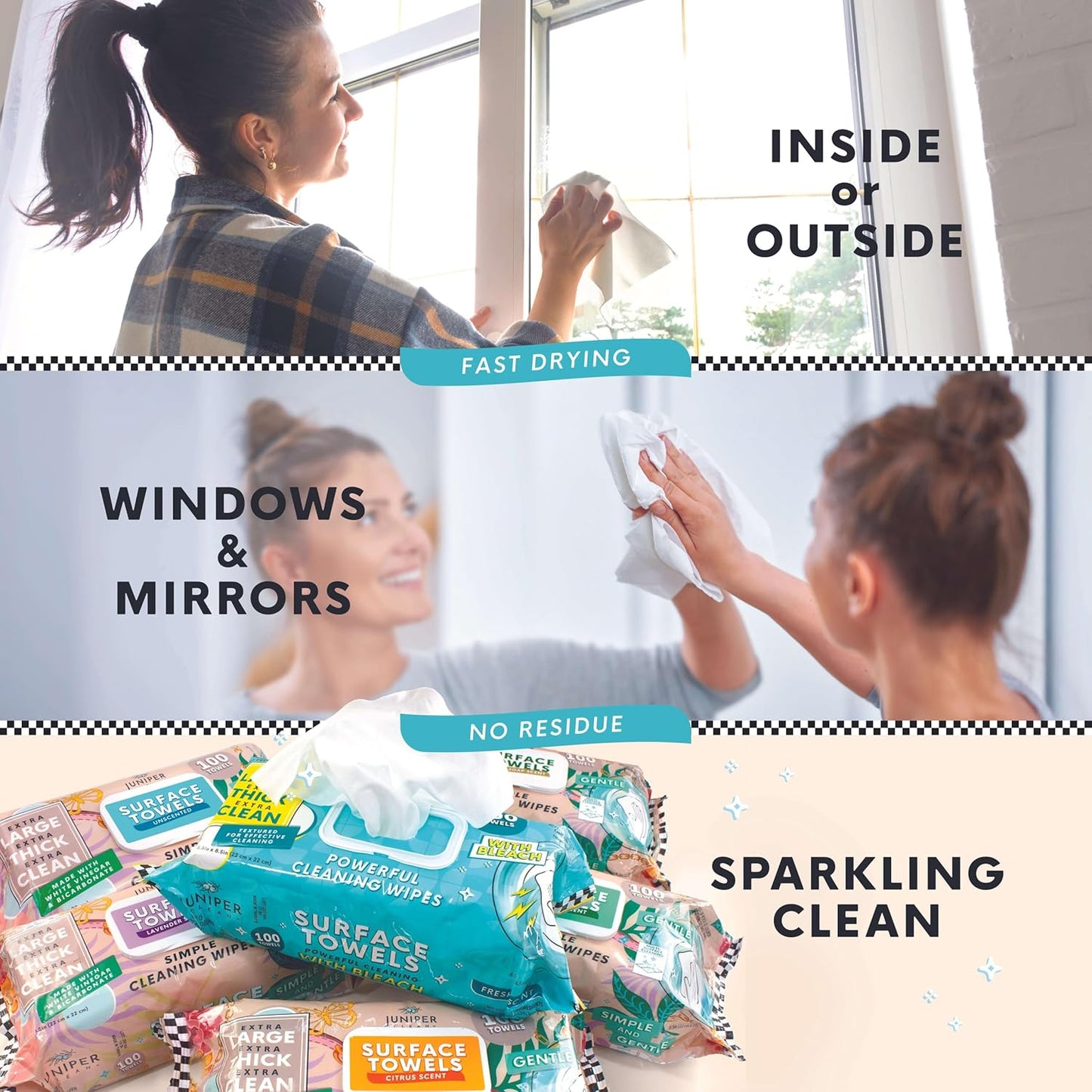 Single Surface Wipes with Bleach, Thick & Large Dispose, All-Purpose Cleaner for Bathroom, Kitchen, Office, 100 Count Soft Flow, Biodegradable, Fresh Scent