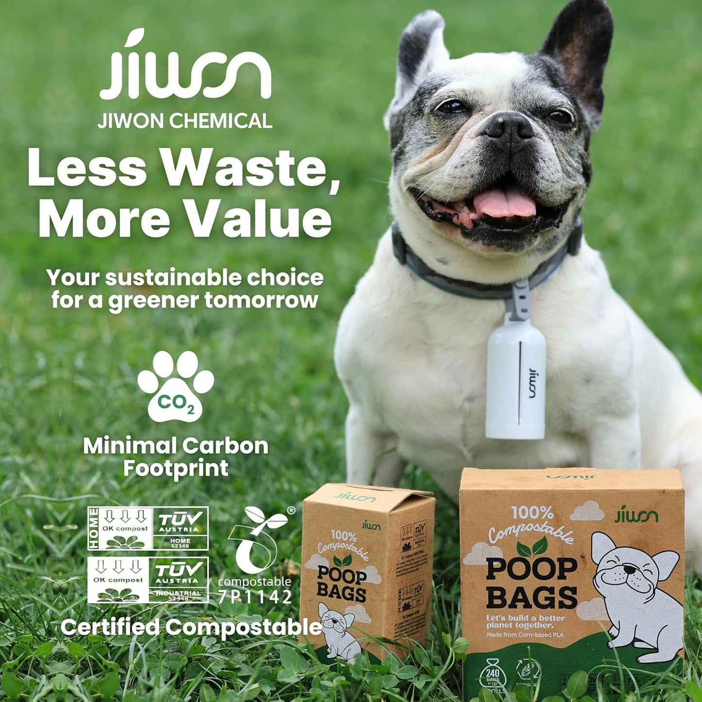 JIWON 100% Certified Home Compostable Dog Poop Bags, 240 Count (16 Rolls), 9"x13", OK Compost & Seedling, Thick & Leakproof, Plant Based Compostable Waste Bags, Unscented
