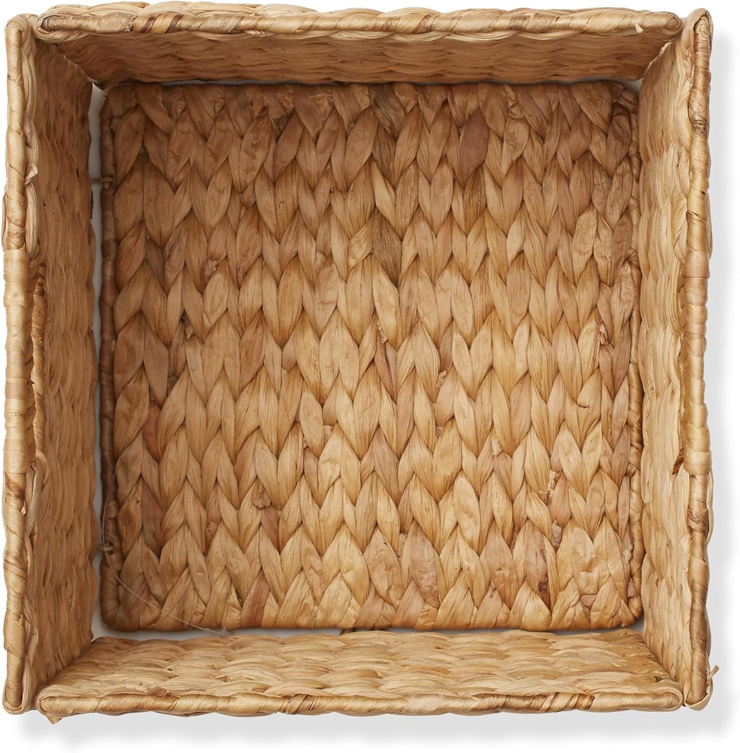 Casafield 10.5" x 10.5" Water Hyacinth Storage Baskets, Natural - Set of 4 Collapsible Cube Organizers, Woven Bins for Bathroom, Bedroom, Laundry, Pantry, Shelves