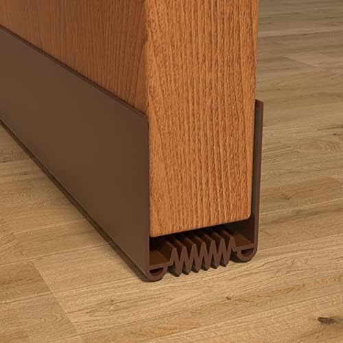 Door Draft Stopper, 39” Length Cuttable Weather Stripping Door Seal, Strong Adhesive Door Sweep for Exterior and Interior Doors (2, Brown)