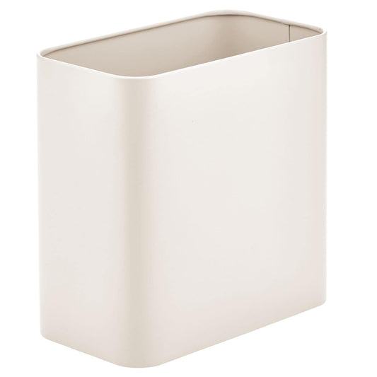 mDesign Small Metal 2.4 Gallon Trash Can Wastebasket Garbage Bin for Bathroom - Mini Slim Rubbish Waste Bin Trashcans for Master or Guest Bath, Bedroom, Garage, Laundry Room, or Playroom, Cream