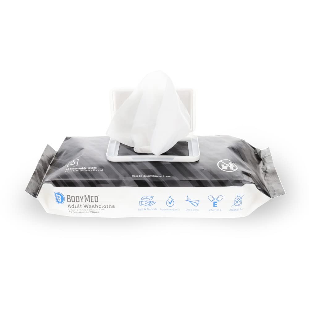 BodyMed Adult Disposable Incontinence Wipes, 48 Wipes/Pack (1-Pack) - Pre-Moistened & Hypoallergenic Washcloths Formulated with Vitamin E & Aloe Vera