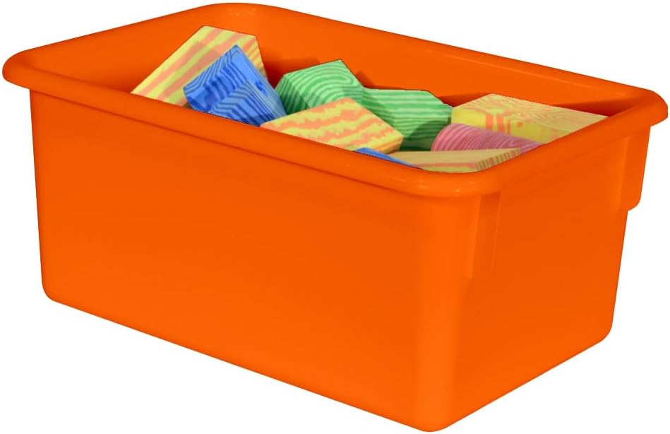 Wood Designs Cubby Storage Bin, Heavy Duty Plastic Containers for Kids Orange Cubby Tray Set of 20