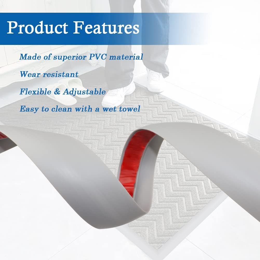 Floor Transition Strip Self Adhesive Carpet & Flooring Transitions Edging Trim Strip PVC Threshold Transitions Suitable for Threshold Height Less Than 5mm (10Ft, Gray)