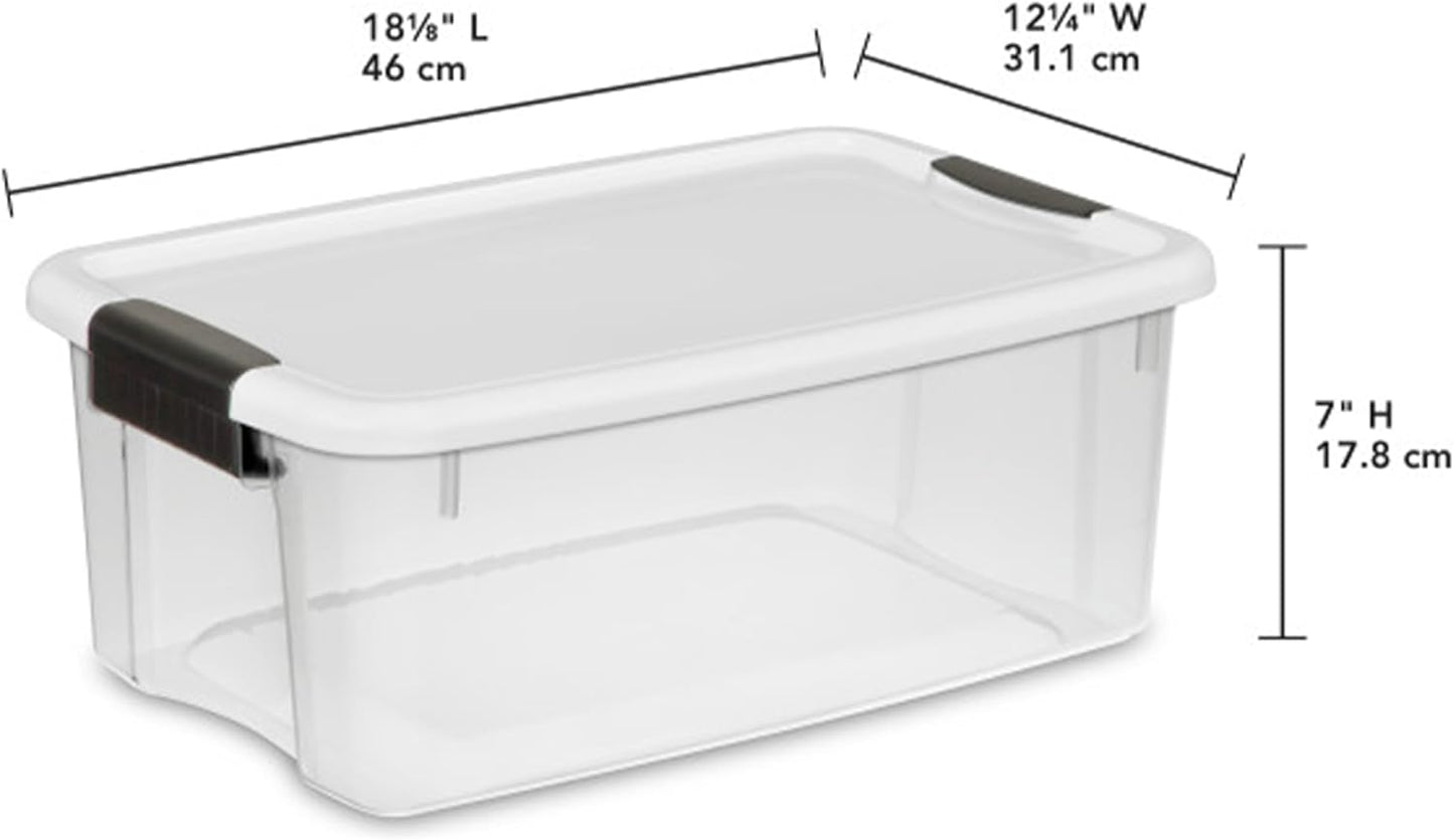 Sterilite 6-Pack Ultra Latching Box, Storage Bins with Lids, Clear Plastic, 18 Quart - Heavy-Duty Organizing Containers for Closet, Bathroom, and Office