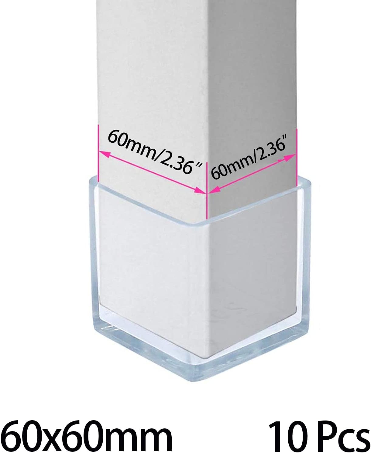 10 Pcs Transparent Square Anti-Slip Rubber Leg Tips Chair Leg Caps Furniture Floor Protectors Chair Table Bar Stool Leg Covers Furniture Leg Cube Feet 2.36 Inch x 2.36 Inch (60 x 60mm)