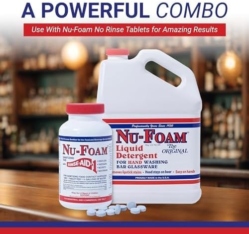 Nu-Foam Liquid Detergent for Bar Glassware - Original Streak-Free Solution - Hand Washing Bar, Tavern, Brewery Supplies - Concentrated - 1 Gallon, 2 Pack (2, 256, Fl Oz)