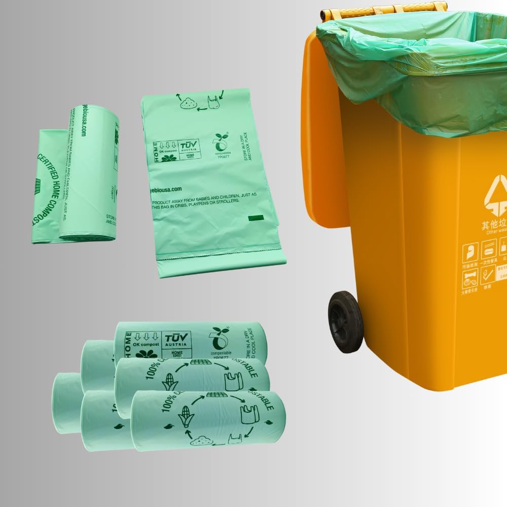 100% Certified Home Compostable Trash Bags, 55 Gallon, 60 Count, 1.5 Mils Extra Thick 38 x 58 Inches, 208 Liter, Compostable Liners, ASTM D6400 EN 13432 US BPI & OK Compost Home Certified