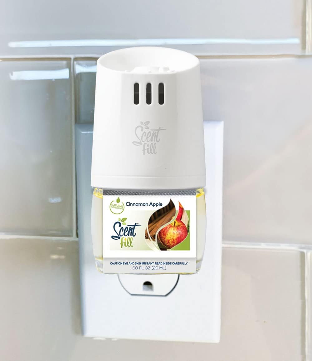 Scent Fill Fall Plug in Air Freshener Kit (Relax Blend, Cinnamon Apple, Orange Clove, Sweet & Spicy Cinnamon Nutmeg), 4 Refills + Diffuser