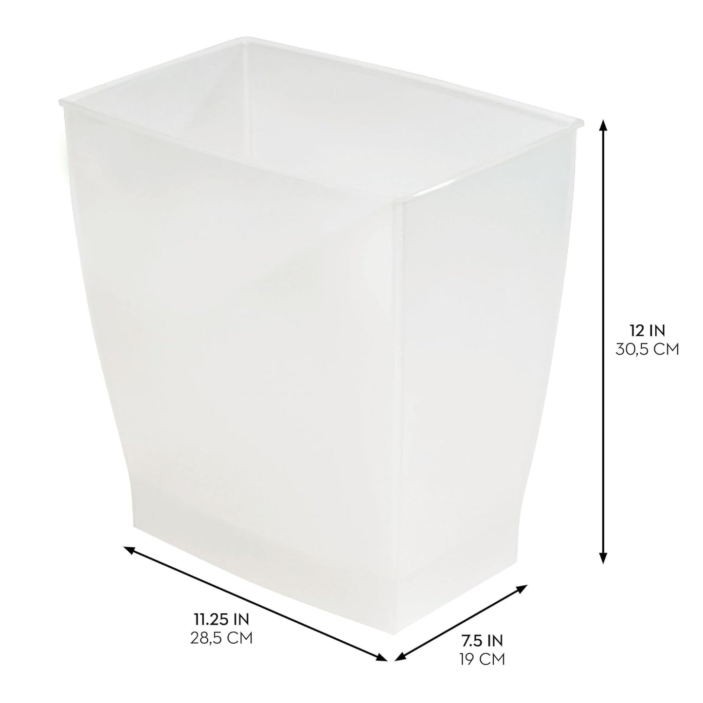 iDesign Small Rectangular Bathroom Trash Set of 2 Waste Can, Clear Frost
