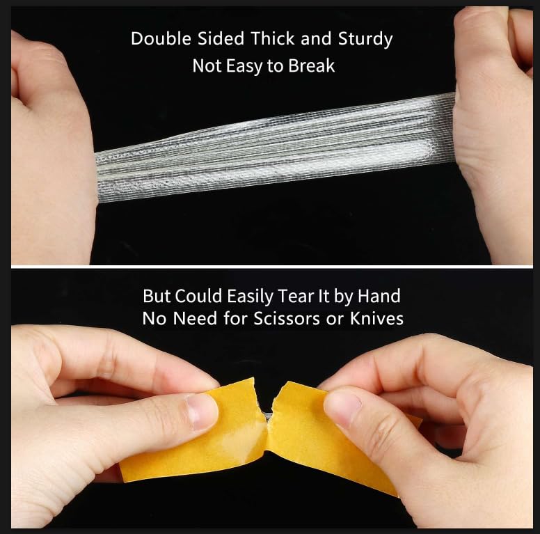 Double Sided Tape Heavy Duty, 1in x 164FT, Extra Large Universal High Tack Mounting Tape, Strong Wall Adhesive Strips Fiberglass Mesh, Sticky Clear Tape, Picture Poster Decor, Easy Use