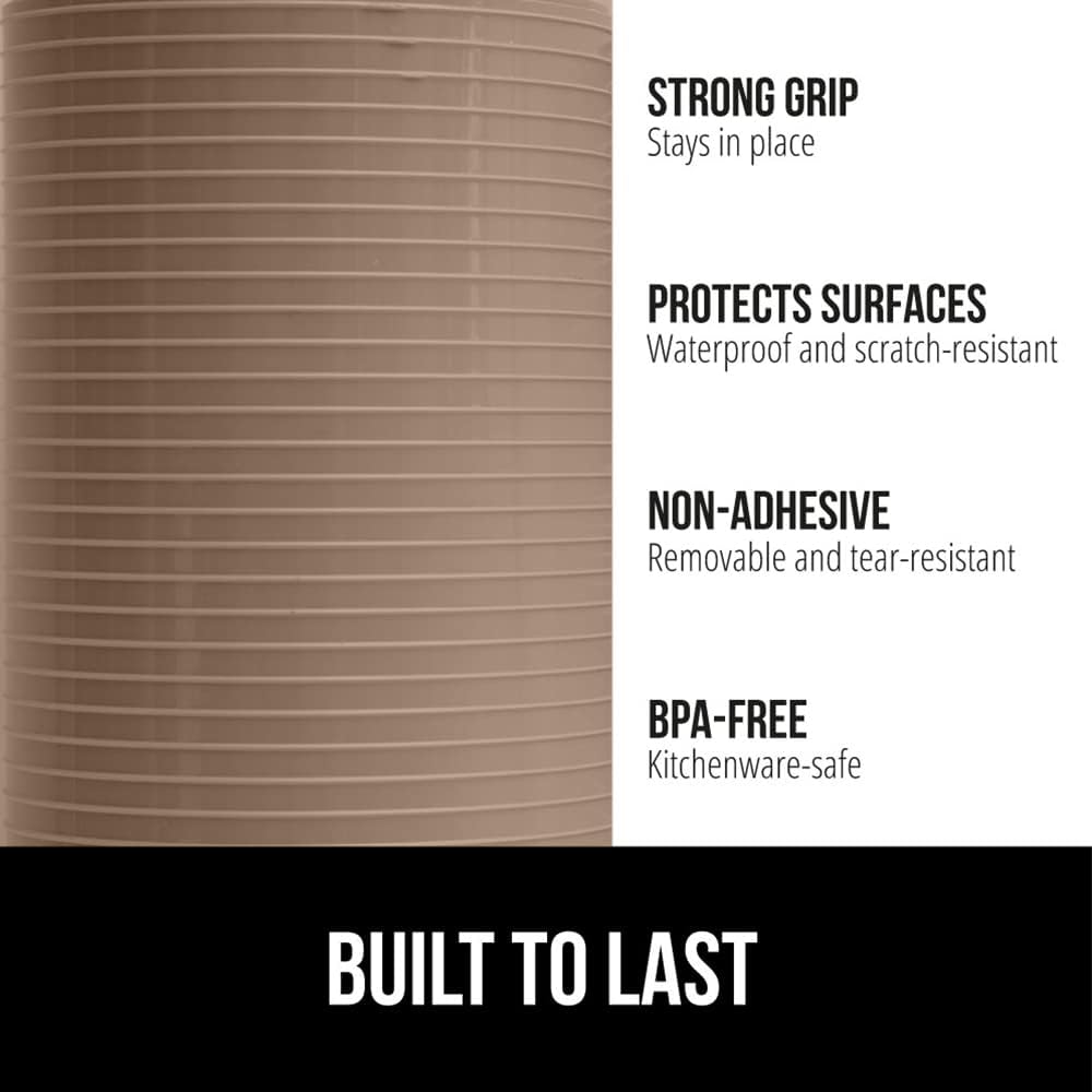 GORILLA GRIP DuraGuard Shelf Liner, Non-Adhesive Cabinet Liners for Kitchen Drawers, Shelves, Refrigerator, Pantry Storage, Bathroom Closet, Durable Waterproof BPA Free Ribbed Plastic, 12x10 Beige