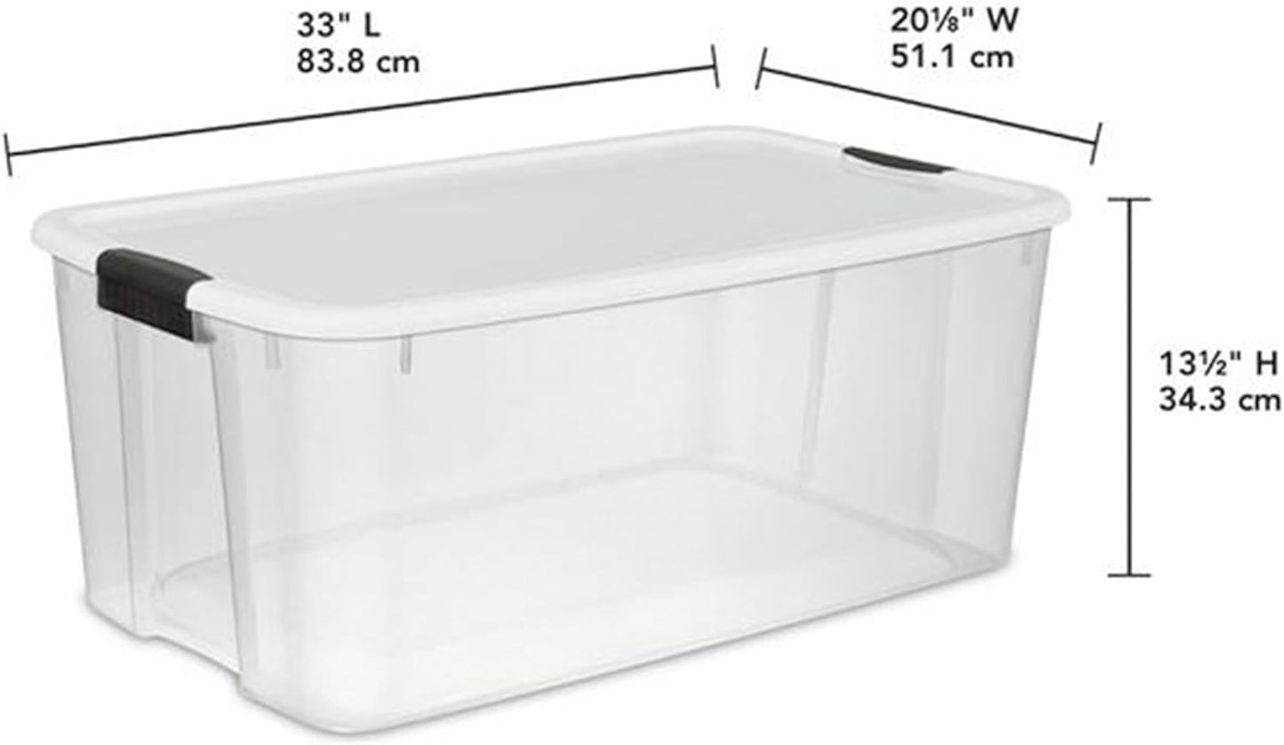 Sterilite 4-Pack Ultra Latching Box, Storage Bins with Lids, Clear Plastic, 116 Quart - Heavy-Duty Organizing Containers for Closet, Bathroom, and Office